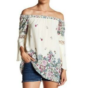 Tassels N Lace OTS Bell Sleeve Top - Size L - NWOT